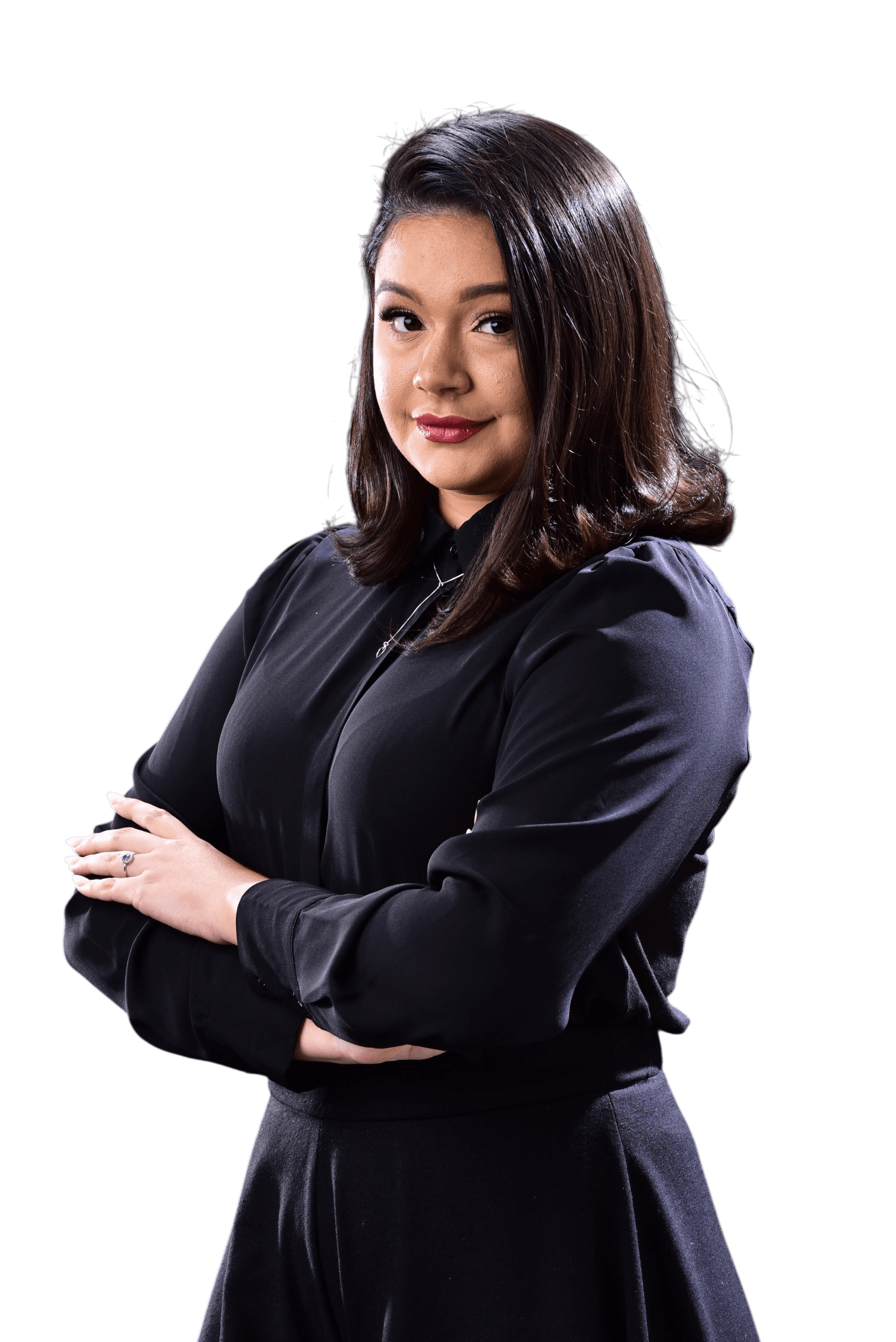 Psicóloga Bianca, com cabelo liso nos ombros, sorrindo e segurando um livro com o título 'Psicologia'